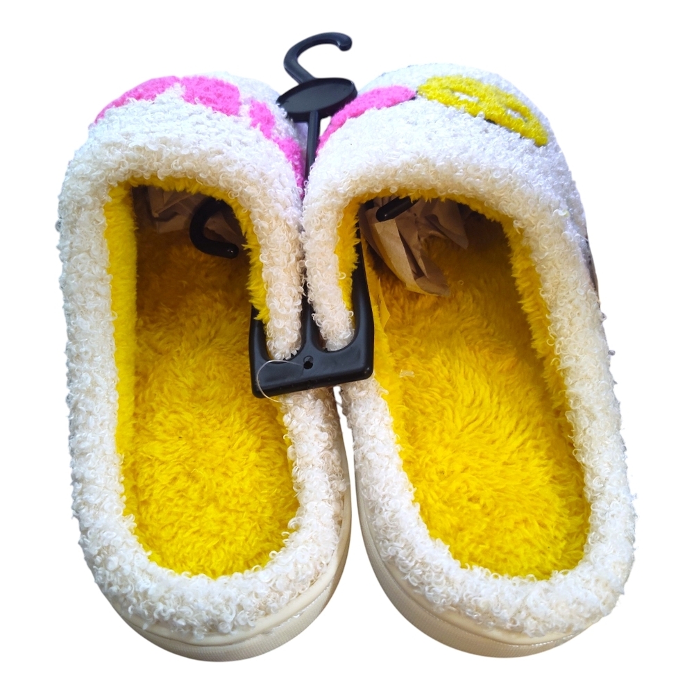 Women's Fuzzy Vibes Slippers - White Pink Yellow Size 8 - 9 - Picture 2 of 5